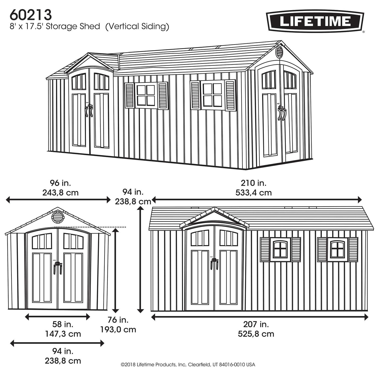 Lifetime Heavy Duty Dual Entrance Plastic Shed 17.5 x 8ft