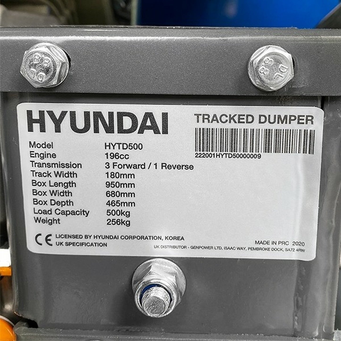 Hyundai HYTD500 Tracked Mini Dumper, Power Barrow & Transporter